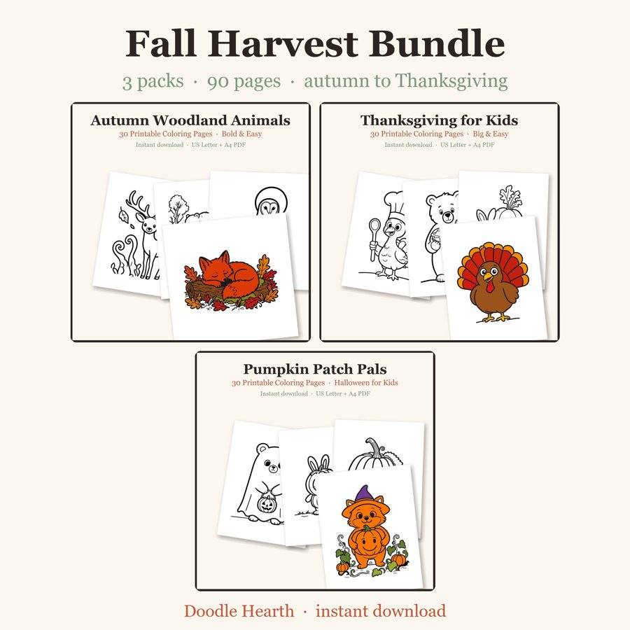Fall Harvest Bundle printable coloring pages