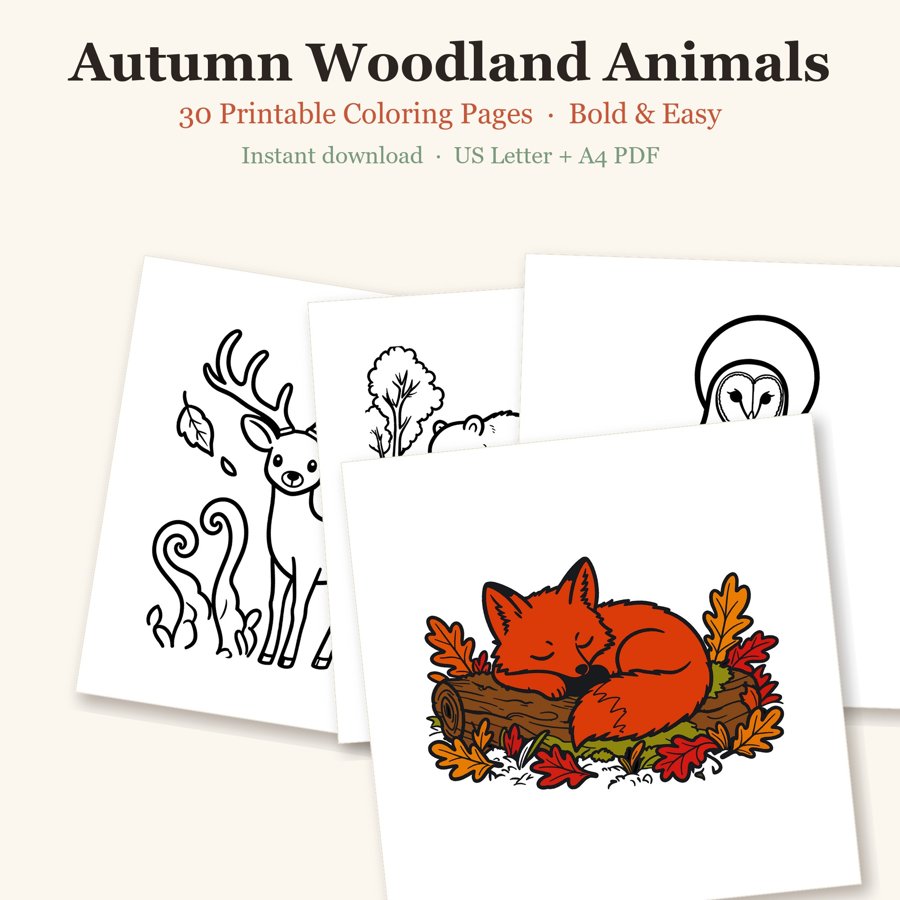 Autumn Woodland Animals printable coloring pages
