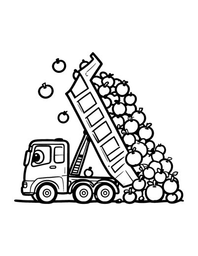 A dump truck tipping a big load of apples
