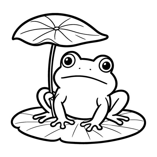 a little round frog sitting on a lily pad holding a big leaf as an umbrella