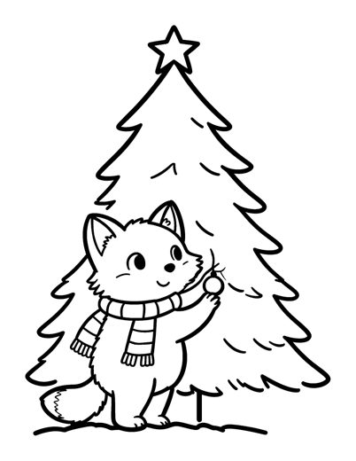 A fox cub in a striped scarf