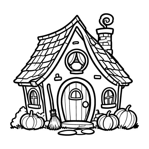A witchy cottage with pumpkins