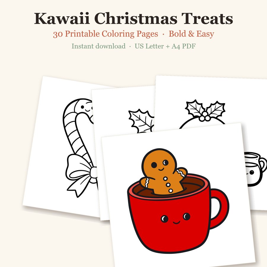 Kawaii Christmas Treats printable coloring pages