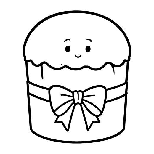 A tall panettone with a big domed top and a smooth paper wrapper tied with a ribbon bow