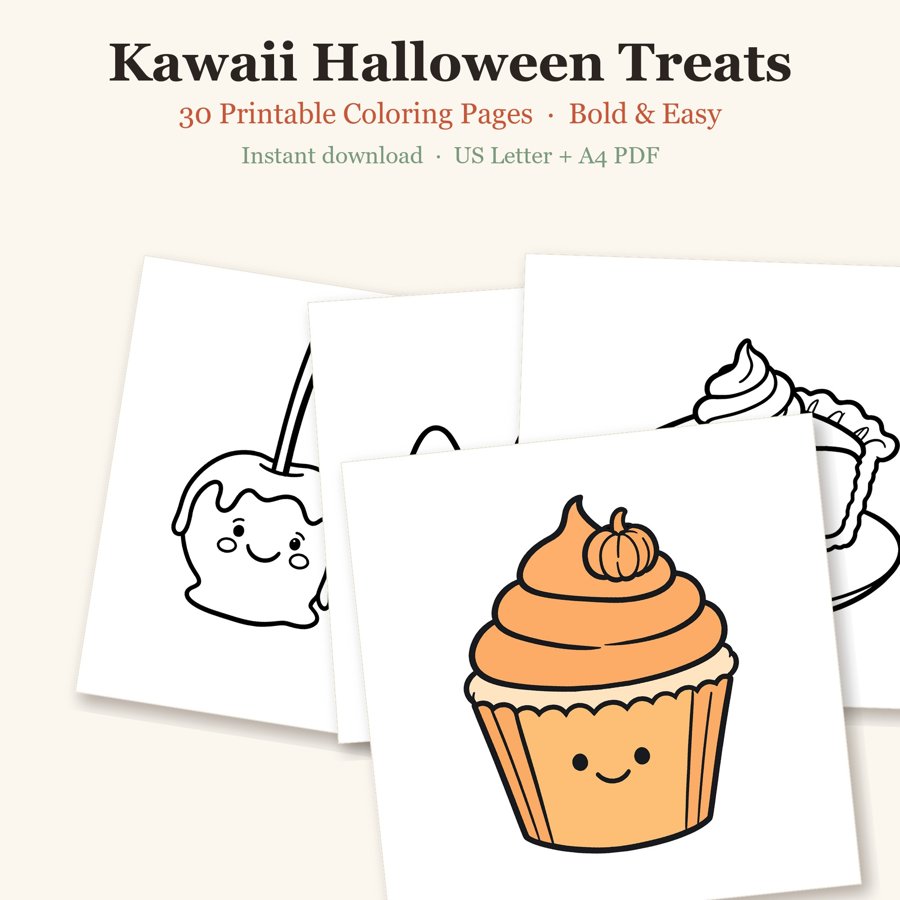 Kawaii Halloween Treats printable coloring pages
