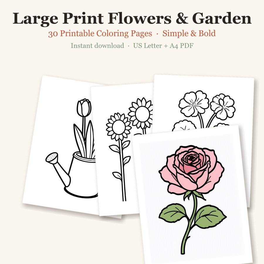 Large Print Flowers & Garden printable coloring pages