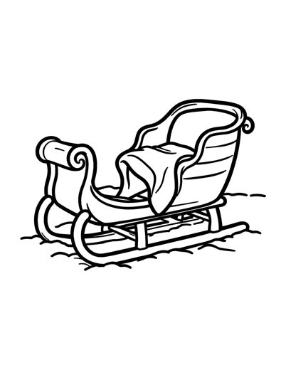 An old-fashioned wooden sleigh with big curled runners standing in the snow