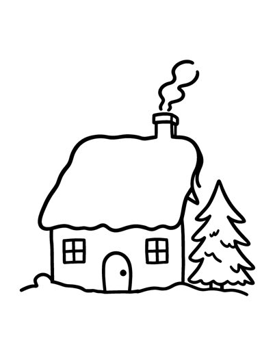 A small cottage with a thick smooth rounded blanket of snow on its roof