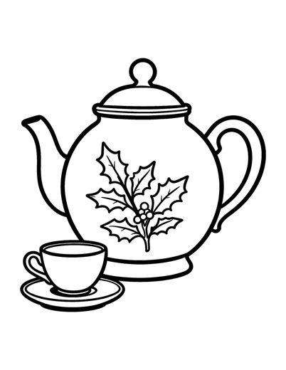 A teapot decorated with holly