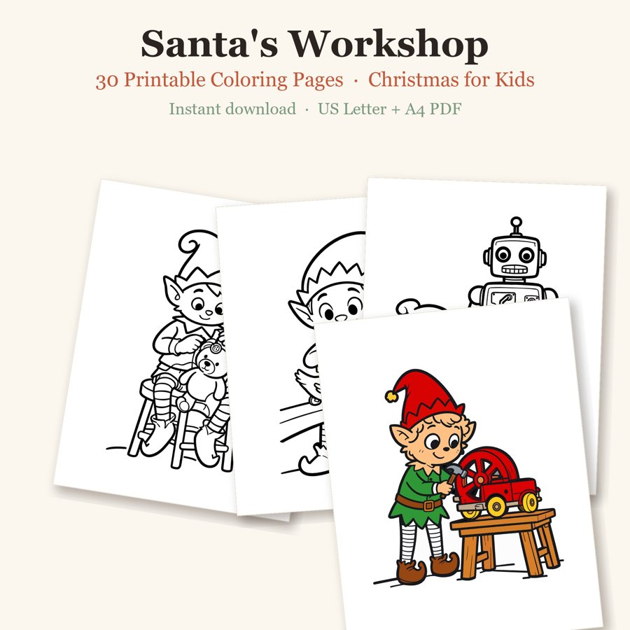 Santa's Workshop printable coloring pages