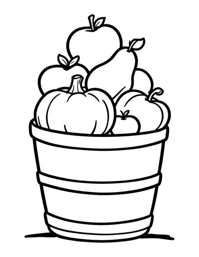 A big round harvest basket standing tall with three big apples