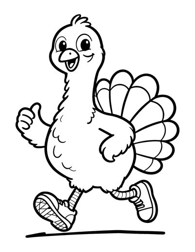 A happy turkey wearing running shoes