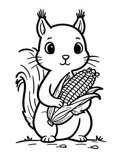A squirrel holding a big ear of corn with husks