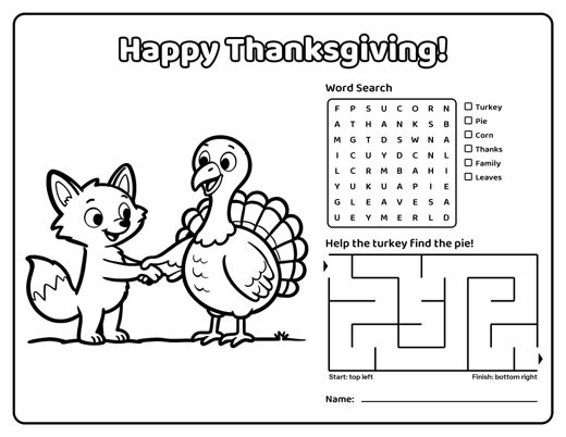 Thanksgiving Coloring Placemats page 2