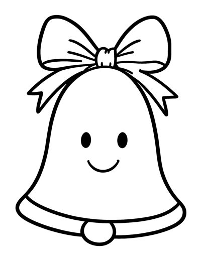 One big jingle bell with a happy face and a big ribbon bow on top