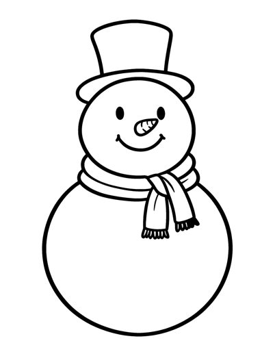 A big round snowman head with a happy face and a carrot nose