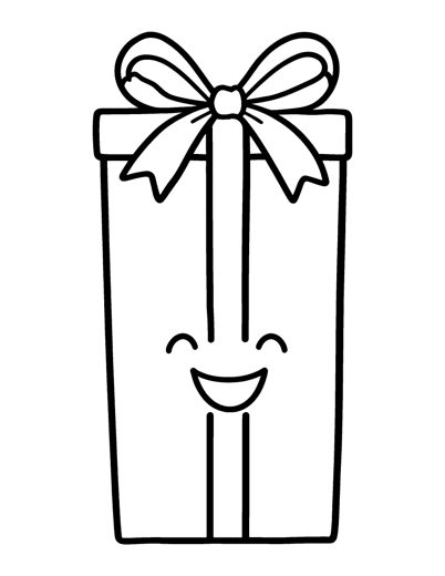 A big gift box with a happy face