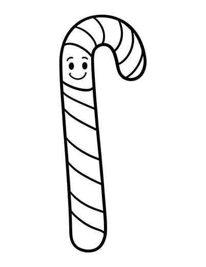 One big candy cane with a happy face and a few wide stripes