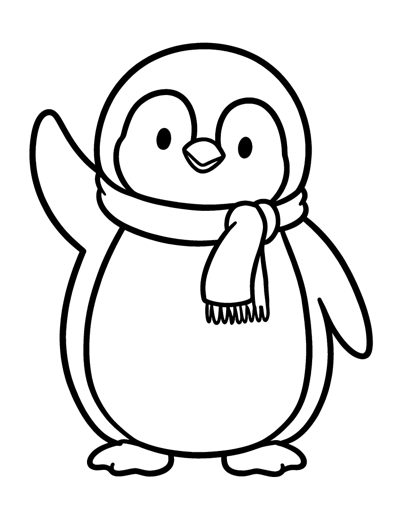 A chubby penguin wearing a scarf