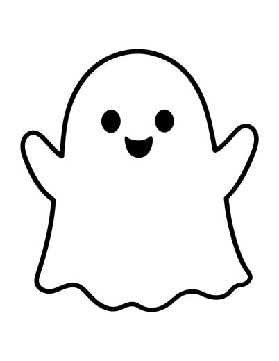 A cute round little ghost with a happy face and two small arms waving