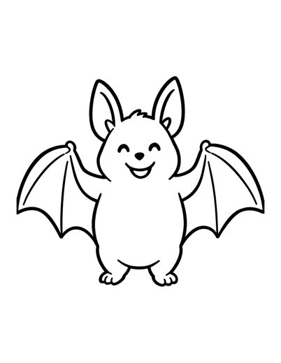 A chubby smiling bat with big round wings spread wide