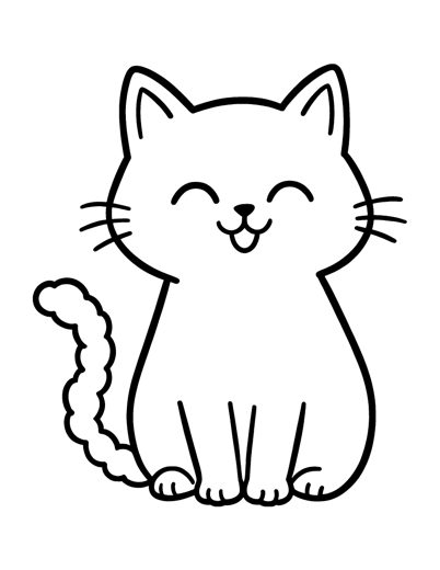 A cute round black cat sitting and smiling
