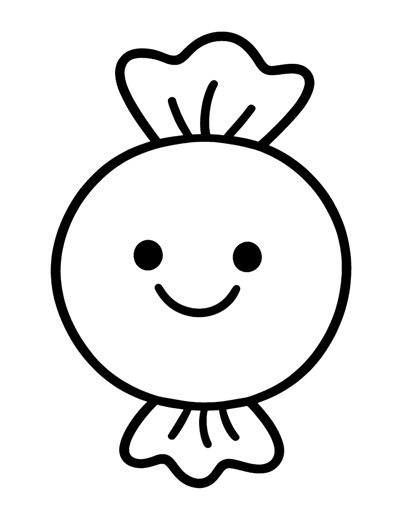 One big wrapped candy with twisted ends and a happy face