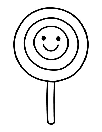 One big round swirl lollipop with a happy face on a stick