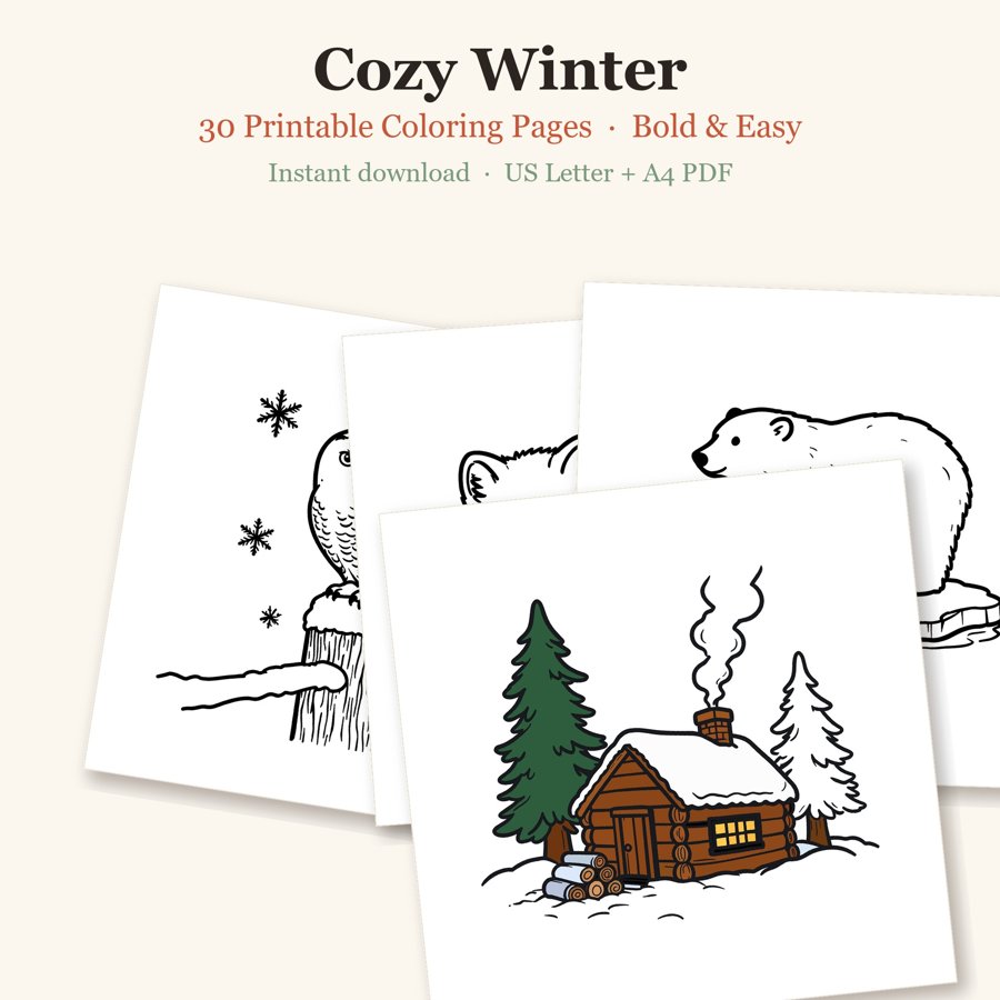 Cozy Winter printable coloring pages