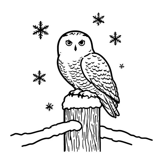 A snowy owl perched on a snow-capped fence post