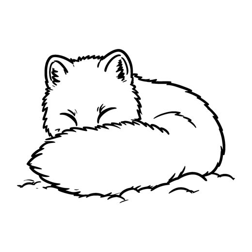 An arctic fox curled up in the snow with its big fluffy tail over its nose
