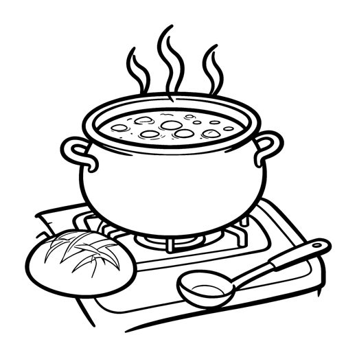 A big pot of soup on a stove with steam rising